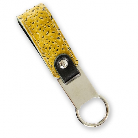 Schlüsselanhänger aus Stör/Rindleder, beige, 11,5x2,5cm, mit Ring, 1 St